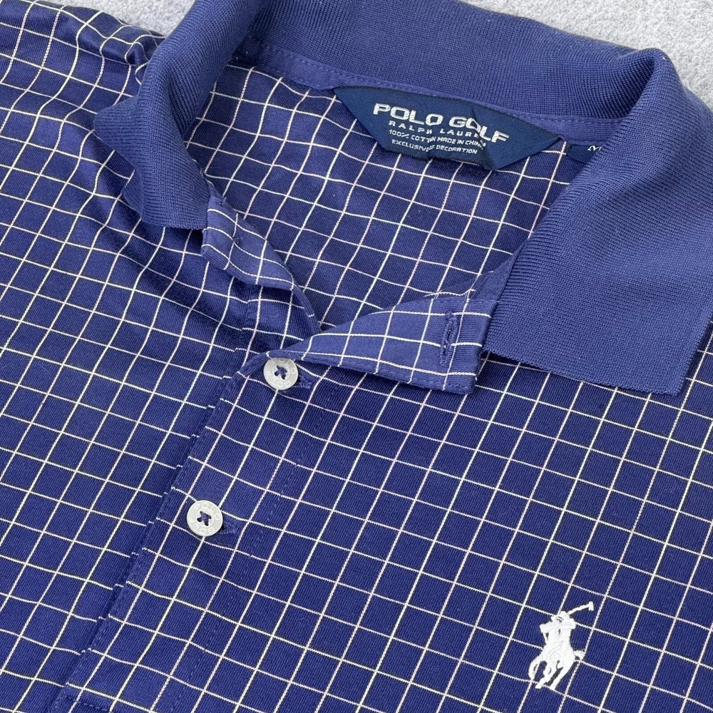 Polo Ralph Lauren Polo Golf Shirt Mens Large Blue‎ Grid Plaid Preppy Golf READ